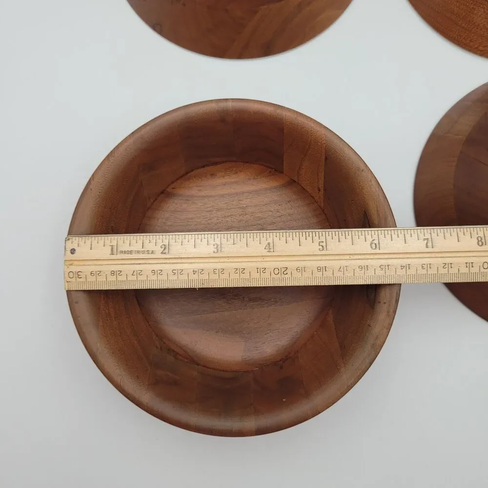 VTG Kustom Kraft USA Solid Black Walnut Wood Salad Bowls Set of 4 MCM 60s-70s